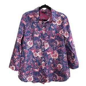 RONNER Elena Horse Porcelain Bird Floral Print Button Down Shirt Equestrian - 14